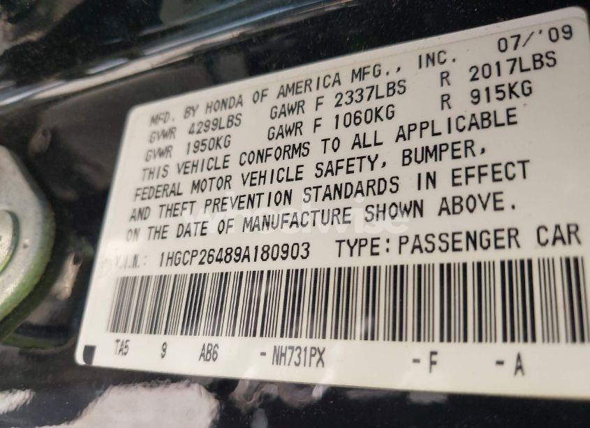 Photo 9 of 2009 Honda Accord 2.4 LX-P (VIN 1HGCP26489A180903)
