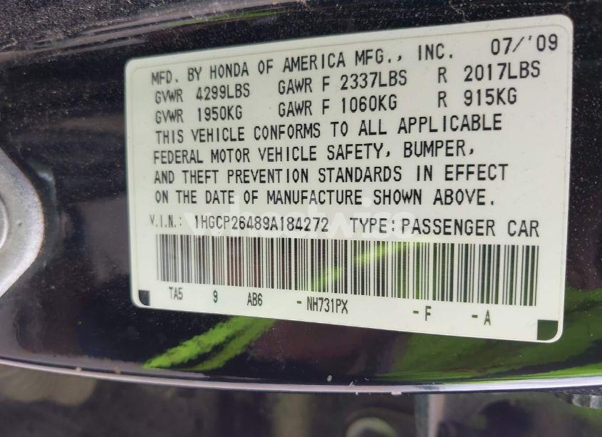 Photo 9 of 2009 Honda Accord 2.4 LX-P (VIN 1HGCP26489A184272)