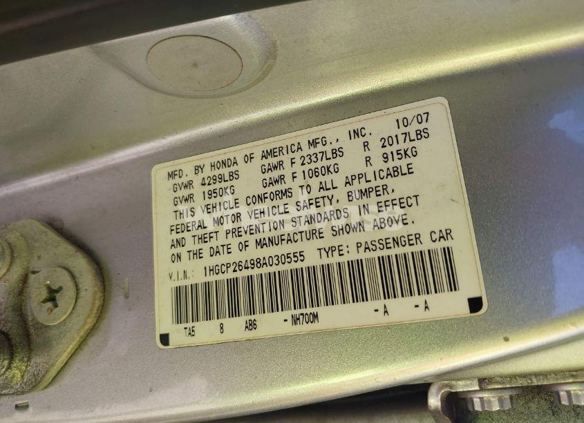 Photo 9 of 2008 Honda Accord 2.4 LX-P (VIN 1HGCP26498A030555)