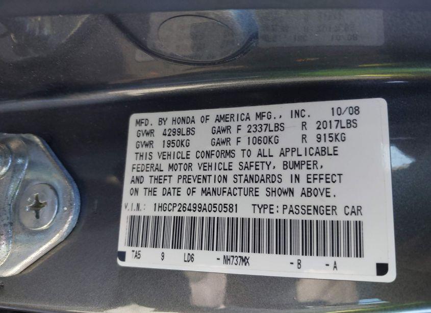 Photo 9 of 2009 Honda Accord 2.4 LX-P (VIN 1HGCP26499A050581)