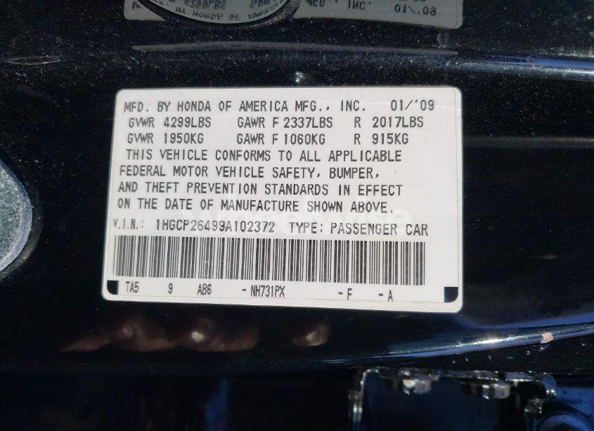 Photo 9 of 2009 Honda Accord 2.4 LX-P (VIN 1HGCP26499A102372)