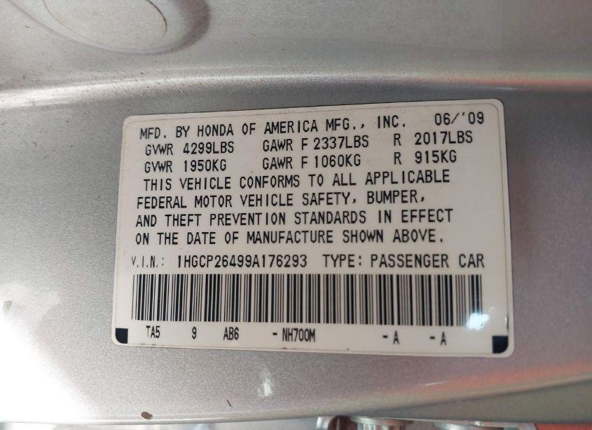 Photo 9 of 2009 Honda Accord 2.4 LX-P (VIN 1HGCP26499A176293)