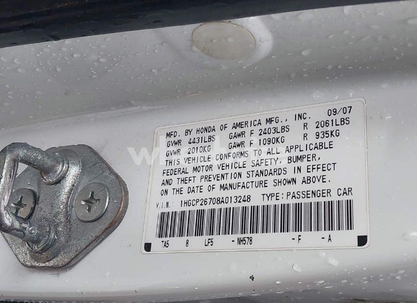 Photo 9 of 2008 Honda Accord 2.4 EX (VIN 1HGCP26708A013248)