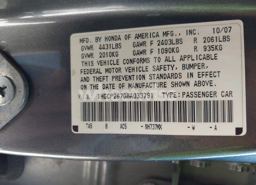 Photo 9 of 2008 Honda Accord 2.4 EX (VIN 1HGCP26708A033791)