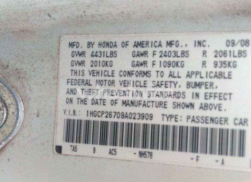 Photo 9 of 2009 Honda Accord 2.4 EX (VIN 1HGCP26709A023909)