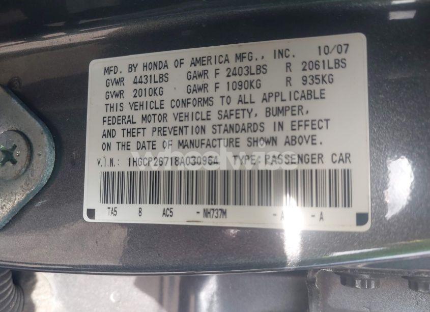 Photo 9 of 2008 Honda Accord 2.4 EX (VIN 1HGCP26718A030964)