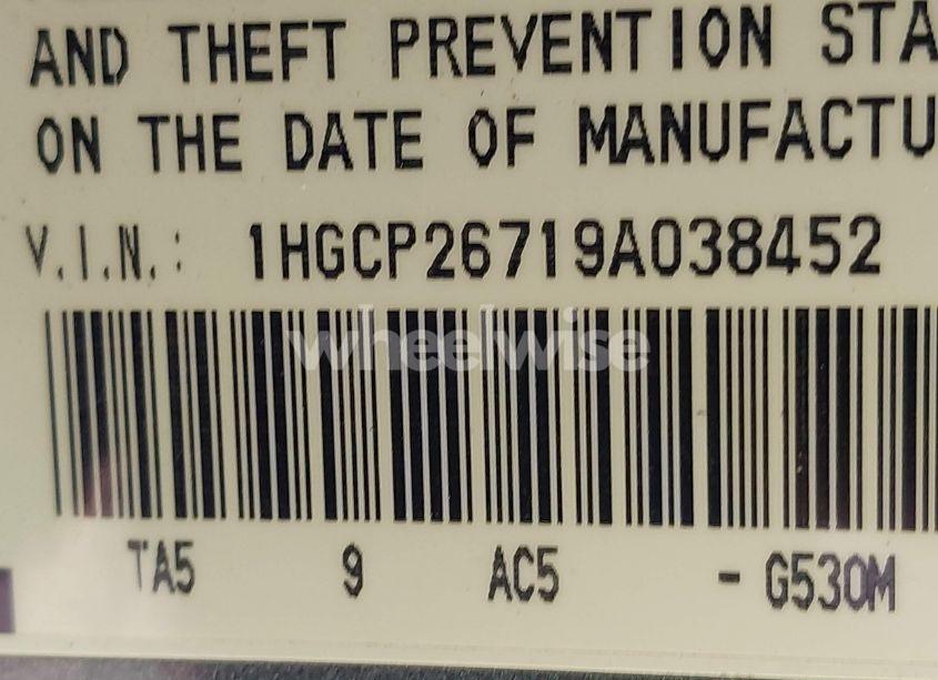 Photo 9 of 2009 Honda Accord 2.4 EX (VIN 1HGCP26719A038452)