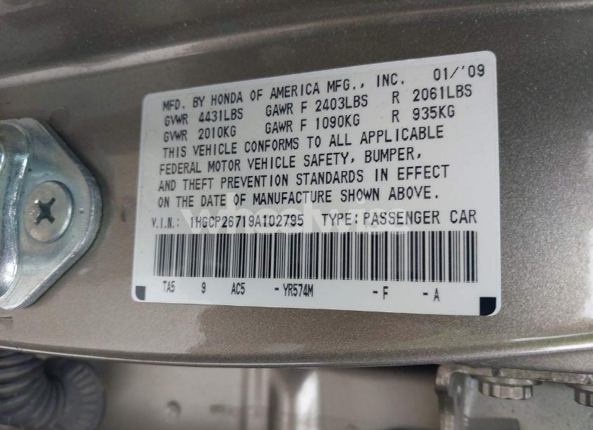Photo 9 of 2009 Honda Accord 2.4 EX (VIN 1HGCP26719A102795)
