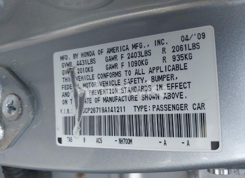 Photo 9 of 2009 Honda Accord 2.4 EX (VIN 1HGCP26719A141211)