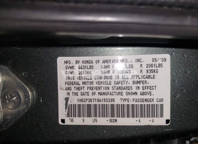 Photo 9 of 2009 Honda Accord 2.4 EX (VIN 1HGCP26719A150295)