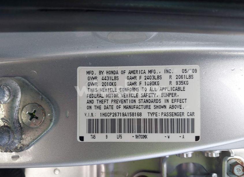 Photo 9 of 2009 Honda Accord 2.4 EX (VIN 1HGCP26719A158168)