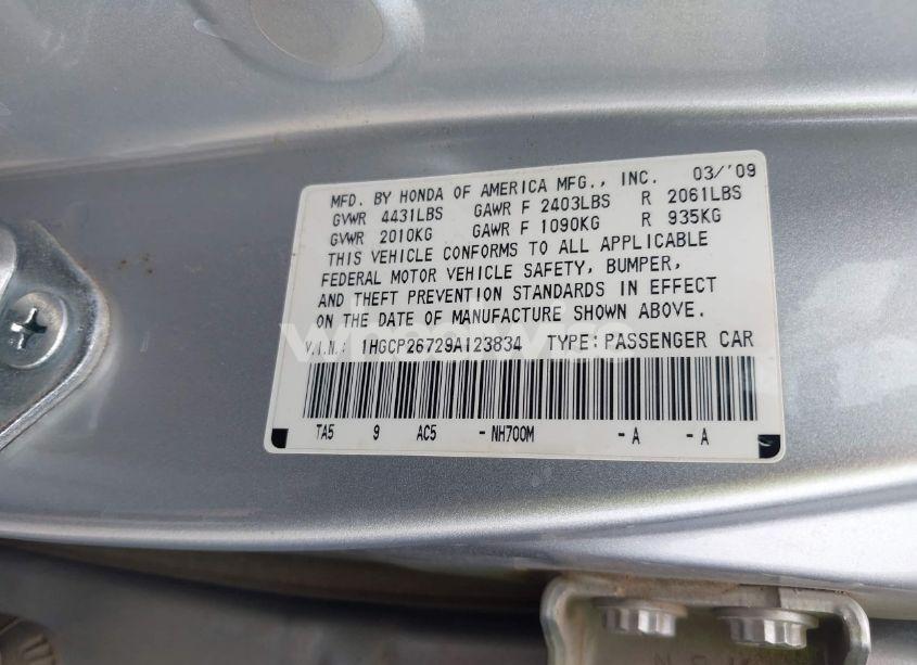 Photo 9 of 2009 Honda Accord 2.4 EX (VIN 1HGCP26729A123834)