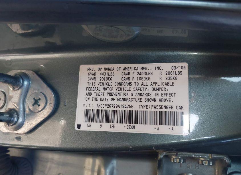 Photo 9 of 2009 Honda Accord 2.4 EX (VIN 1HGCP26729A124756)