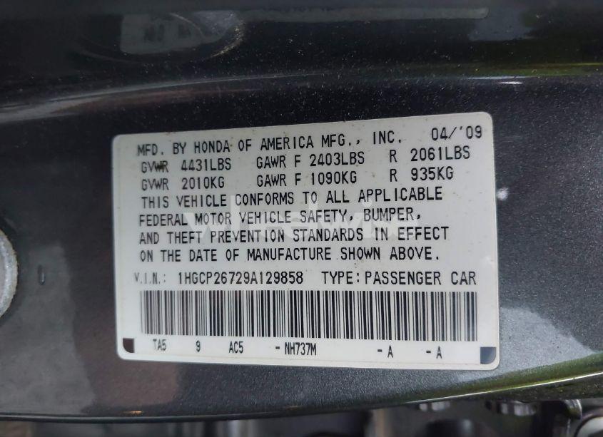 Photo 9 of 2009 Honda Accord 2.4 EX (VIN 1HGCP26729A129858)