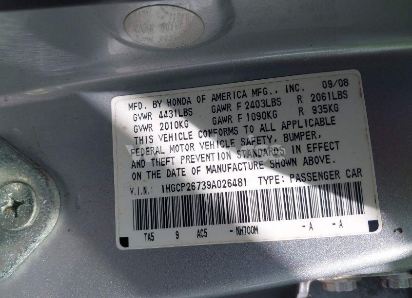 Photo 9 of 2009 Honda Accord 2.4 EX (VIN 1HGCP26739A026481)