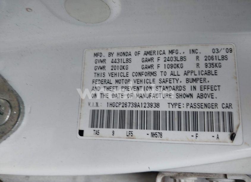 Photo 9 of 2009 Honda Accord 2.4 EX (VIN 1HGCP26739A123938)