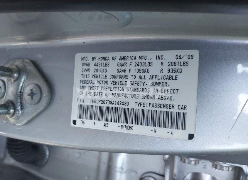 Photo 9 of 2009 Honda Accord 2.4 EX (VIN 1HGCP26739A142490)
