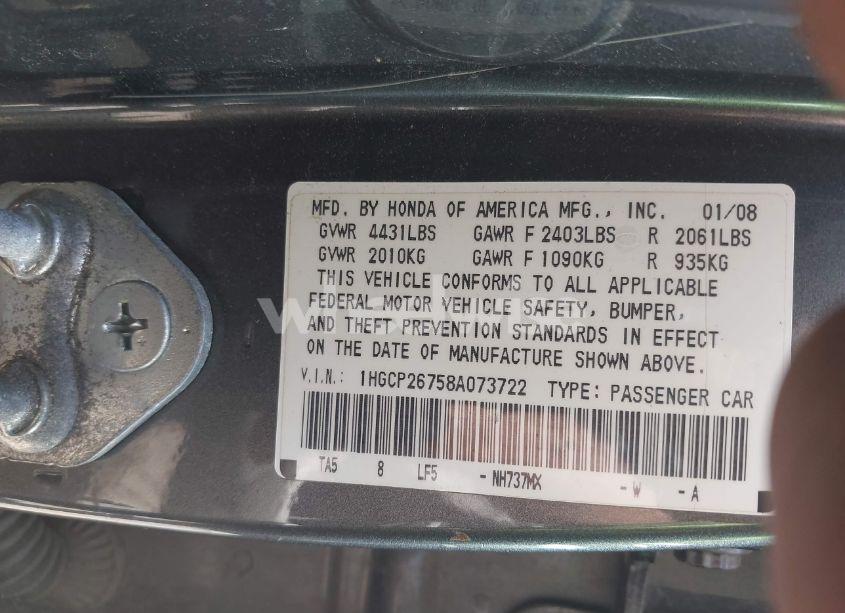 Photo 9 of 2008 Honda Accord 2.4 EX (VIN 1HGCP26758A073722)