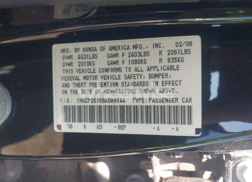 Photo 9 of 2008 Honda Accord 2.4 EX (VIN 1HGCP26758A089144)