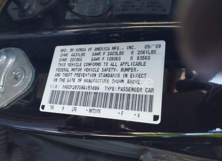 Photo 9 of 2009 Honda Accord 2.4 EX (VIN 1HGCP26759A151899)