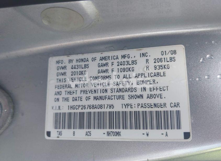 Photo 9 of 2008 Honda Accord 2.4 EX (VIN 1HGCP26768A081795)