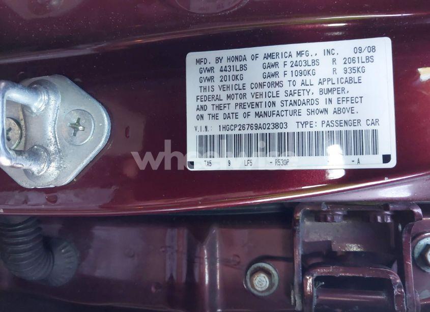 Photo 9 of 2009 Honda Accord 2.4 EX (VIN 1HGCP26769A023803)