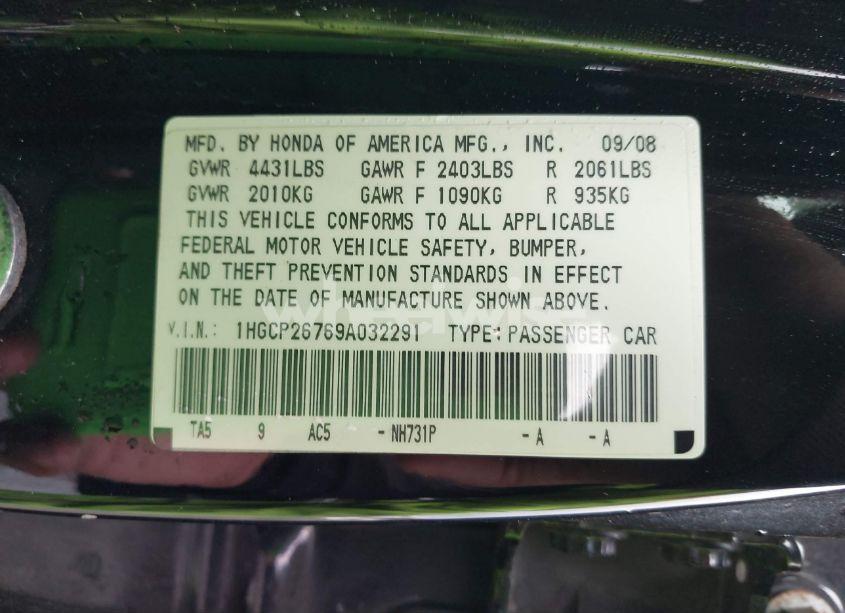 Photo 9 of 2009 Honda Accord 2.4 EX (VIN 1HGCP26769A032291)