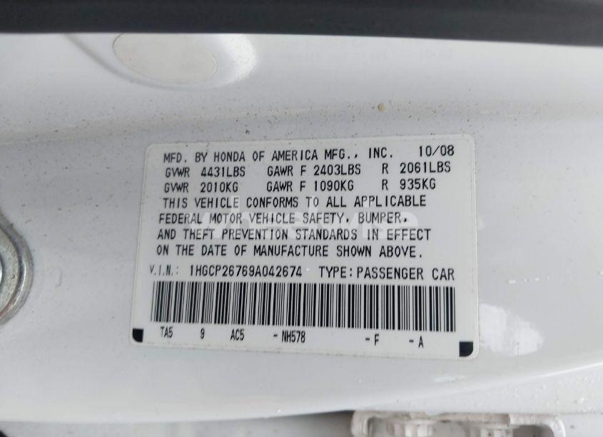 Photo 9 of 2009 Honda Accord 2.4 EX (VIN 1HGCP26769A042674)