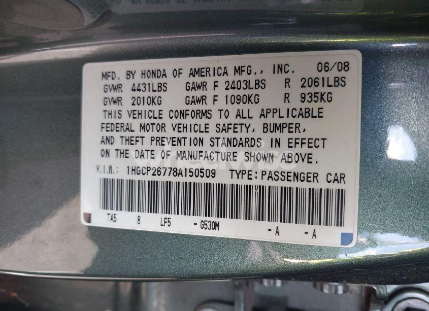 Photo 9 of 2008 Honda Accord 2.4 EX (VIN 1HGCP26778A150509)