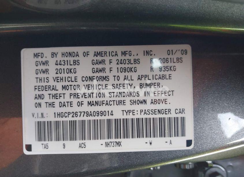 Photo 9 of 2009 Honda Accord 2.4 EX (VIN 1HGCP26779A099014)