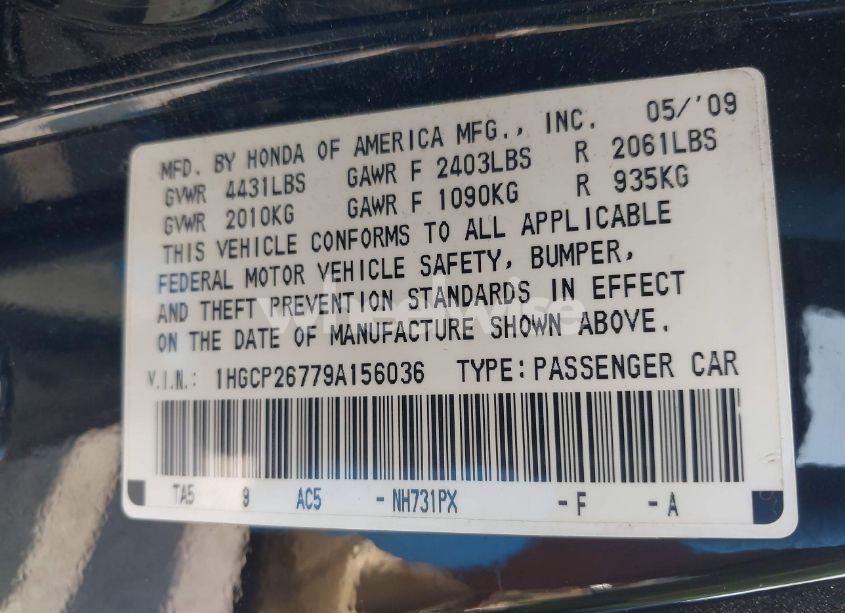 Photo 9 of 2009 Honda Accord 2.4 EX (VIN 1HGCP26779A156036)