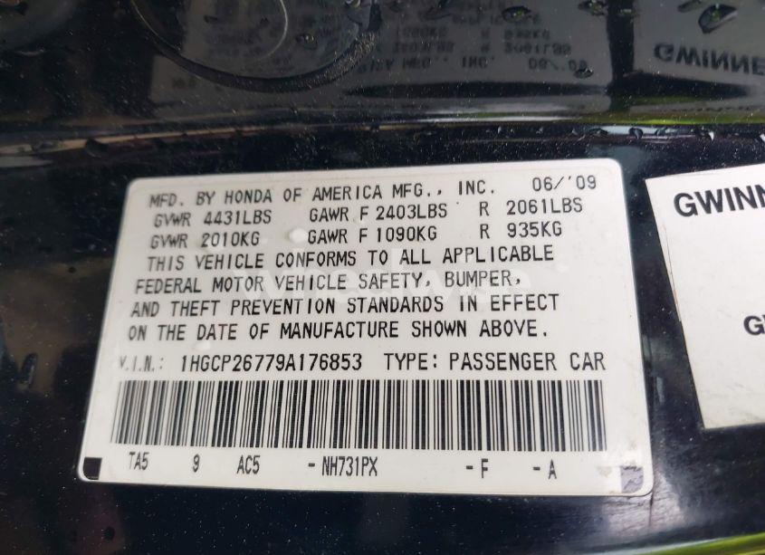 Photo 9 of 2009 Honda Accord 2.4 EX (VIN 1HGCP26779A176853)