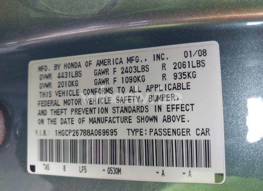 Photo 9 of 2008 Honda Accord 2.4 EX (VIN 1HGCP26788A069695)