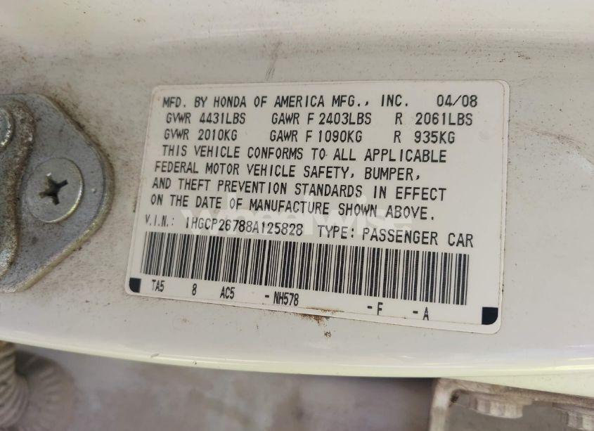 Photo 9 of 2008 Honda Accord 2.4 EX (VIN 1HGCP26788A125828)