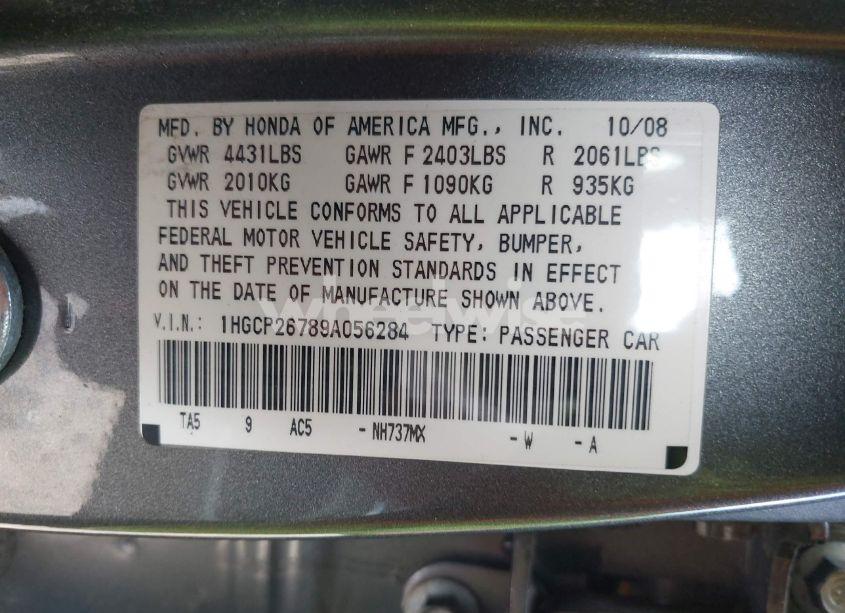 Photo 9 of 2009 Honda Accord 2.4 EX (VIN 1HGCP26789A056284)