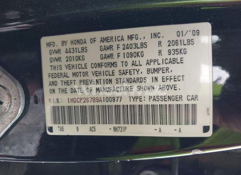 Photo 9 of 2009 Honda Accord 2.4 EX (VIN 1HGCP26789A100977)
