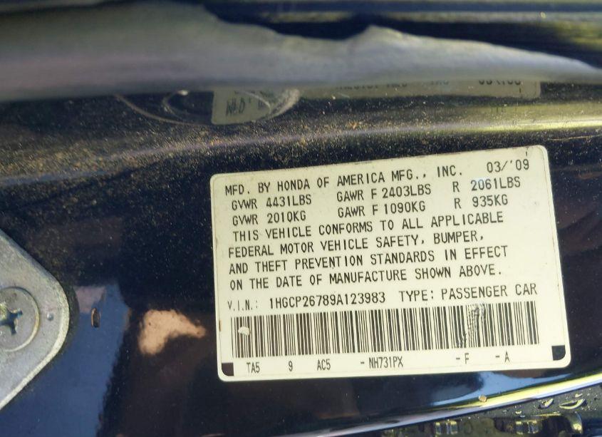 Photo 9 of 2009 Honda Accord 2.4 EX (VIN 1HGCP26789A123983)