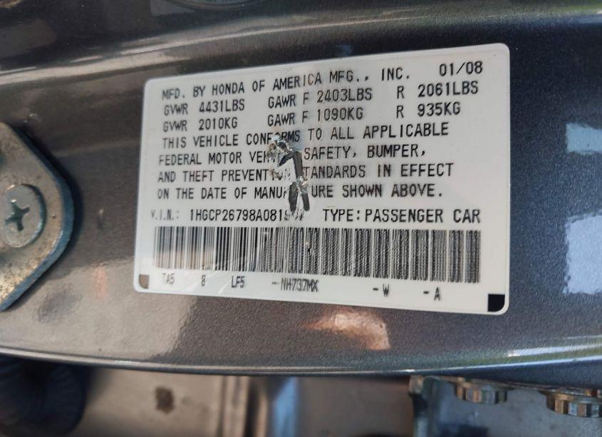 Photo 9 of 2008 Honda Accord 2.4 EX (VIN 1HGCP26798A081967)