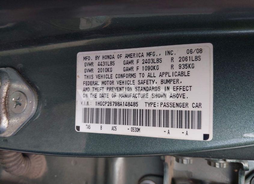 Photo 9 of 2008 Honda Accord 2.4 EX (VIN 1HGCP26798A148485)