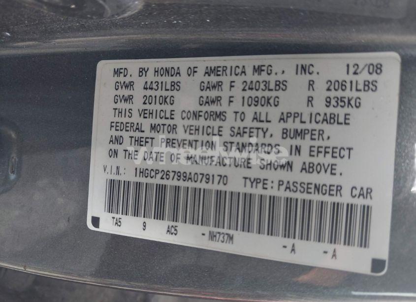 Photo 9 of 2009 Honda Accord 2.4 EX (VIN 1HGCP26799A079170)