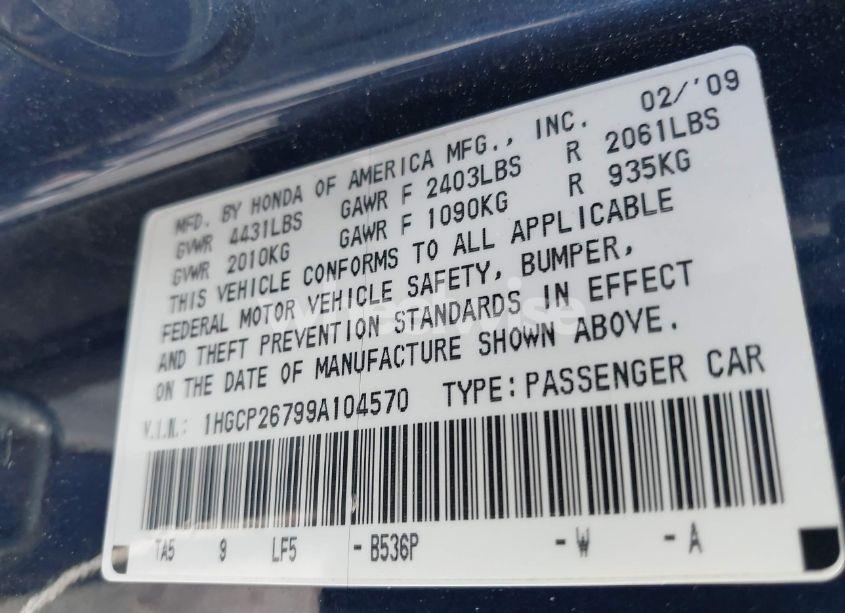 Photo 9 of 2009 Honda Accord 2.4 EX (VIN 1HGCP26799A104570)