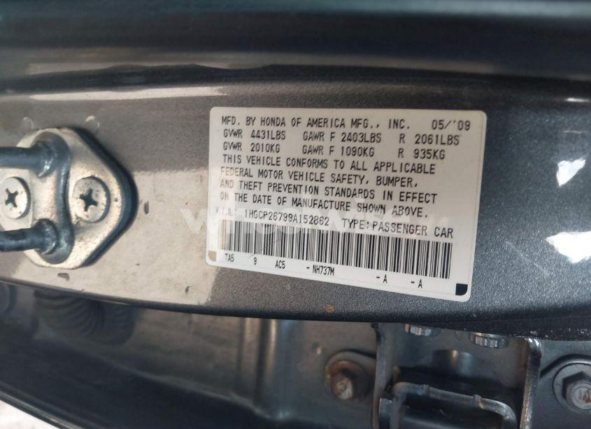 Photo 9 of 2009 Honda Accord 2.4 EX (VIN 1HGCP26799A152862)
