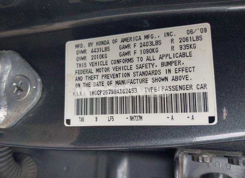 Photo 9 of 2009 Honda Accord 2.4 EX (VIN 1HGCP26799A162453)