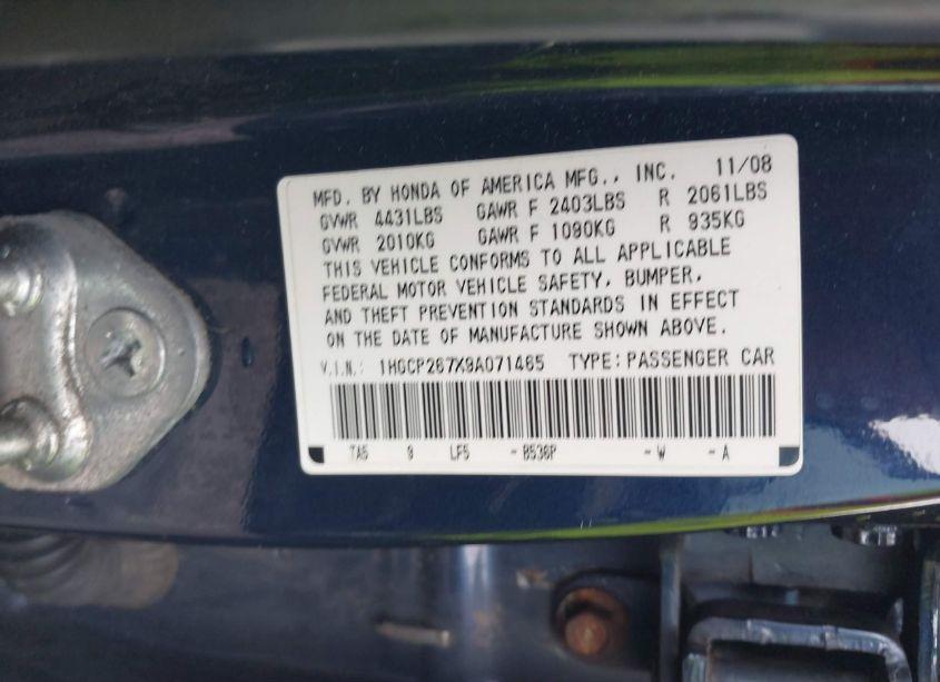 Photo 9 of 2009 Honda Accord 2.4 EX (VIN 1HGCP267X9A071465)