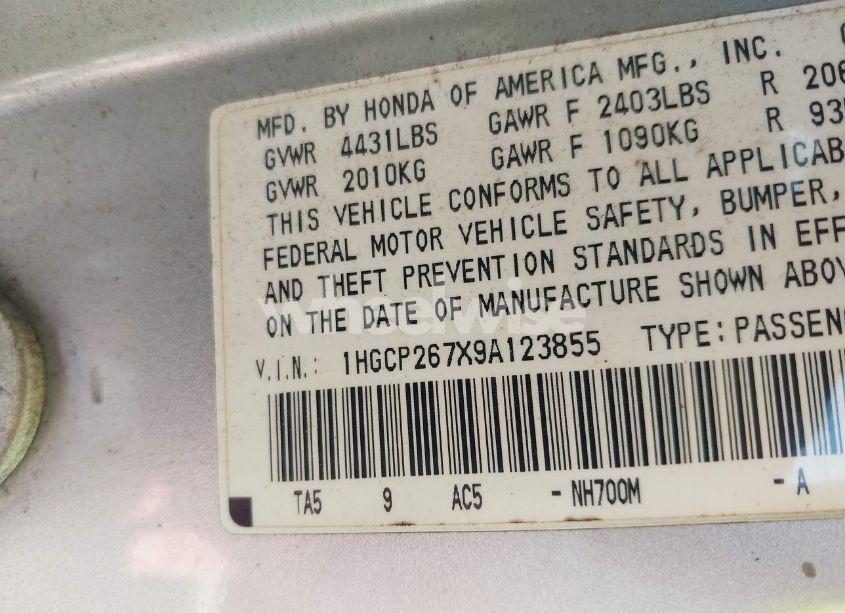 Photo 9 of 2009 Honda Accord 2.4 EX (VIN 1HGCP267X9A123855)