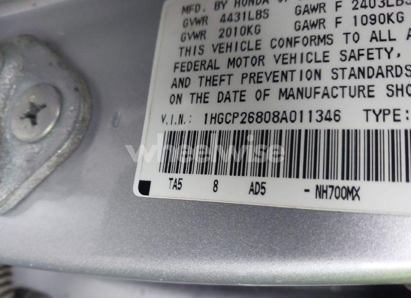 Photo 9 of 2008 Honda Accord 2.4 EX-L (VIN 1HGCP26808A011346)