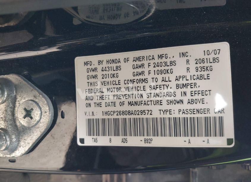 Photo 9 of 2008 Honda Accord 2.4 EX-L (VIN 1HGCP26808A029572)