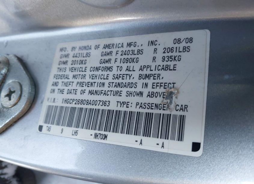 Photo 8 of 2009 Honda Accord 2.4 EX-L (VIN 1HGCP26809A007363)