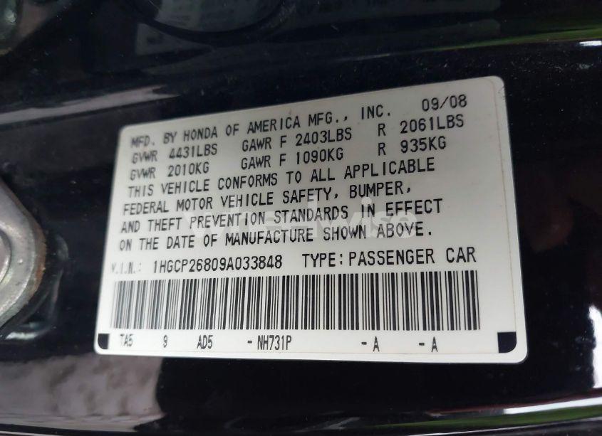 Photo 9 of 2009 Honda Accord 2.4 EX-L (VIN 1HGCP26809A033848)
