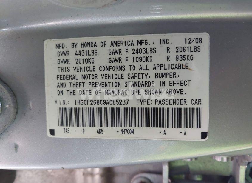 Photo 9 of 2009 Honda Accord 2.4 EX-L (VIN 1HGCP26809A085237)